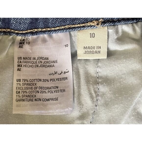 Style & Co Bermuda Jean Shorts Size 10 Blue Denim Fringe Hem Embroidered Trim - Picture 2 of 8